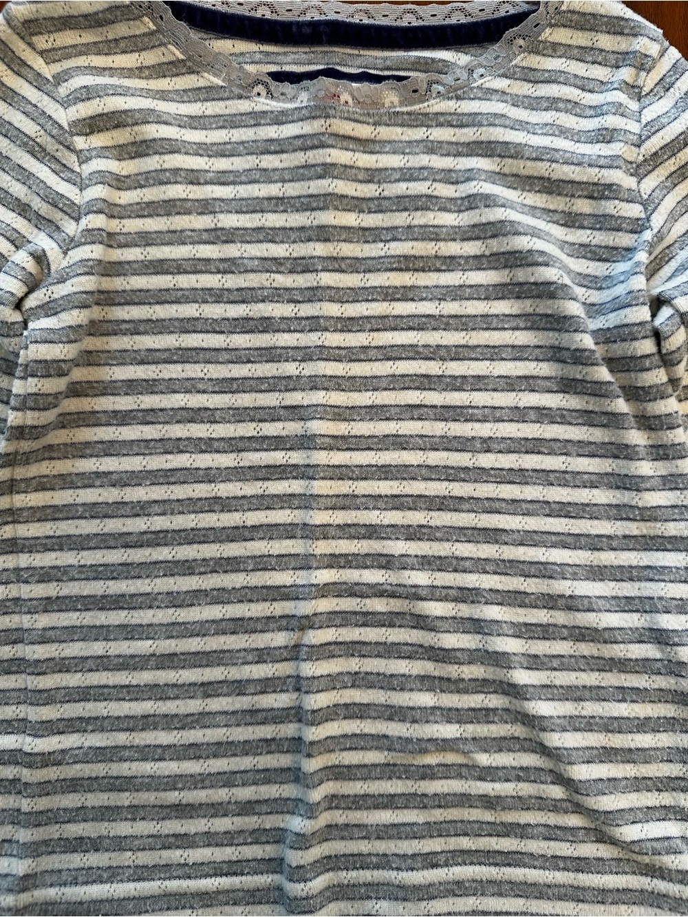 Mini Boden Pointelle Striped Long-Sleeve Kids Top White & Light Blue/gray - Picture 2 of 3